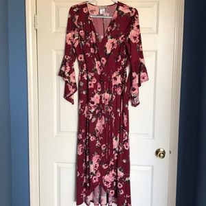 Stunning Burgundy Pink Floral Floor Length Dress